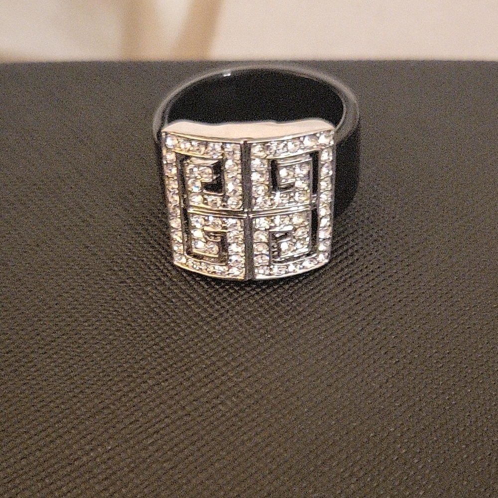 Givenchy Silver and Black Greek Key Ring